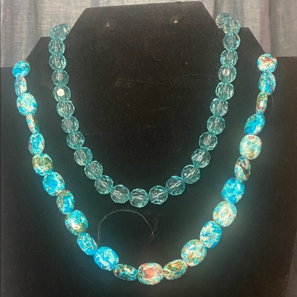 Turquoise Aqua Beaded Strand‎ Necklace – 32” Slip-On